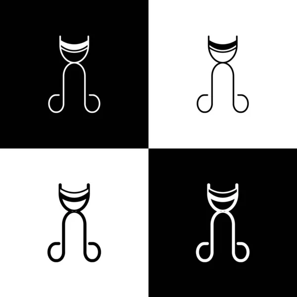 Set Wimpernzange Symbol isoliert auf schwarzem und weißem Hintergrund. Makeup-Tool-Zeichen. Vektorillustration — Stockvektor