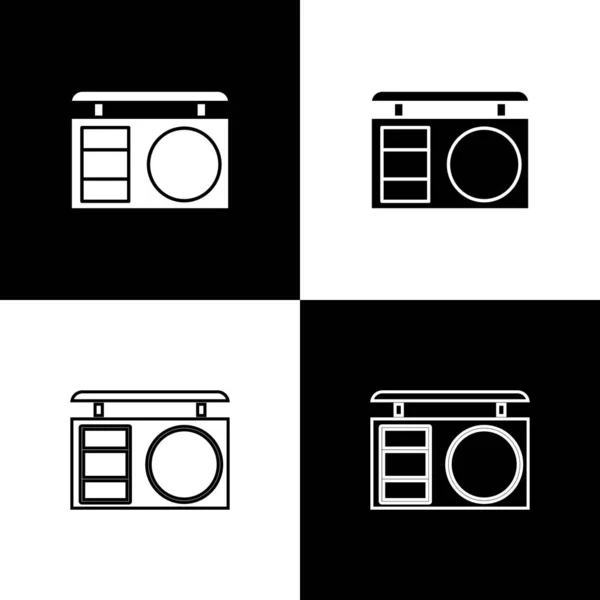 Set Paleta de sombras oculares con icono de pincel aislado sobre fondo blanco y negro. Ilustración vectorial — Vector de stock