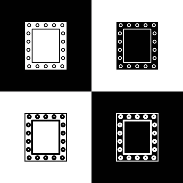 Set Miroir de maquillage avec icône de lumières isolées sur fond noir et blanc. Illustration vectorielle — Image vectorielle