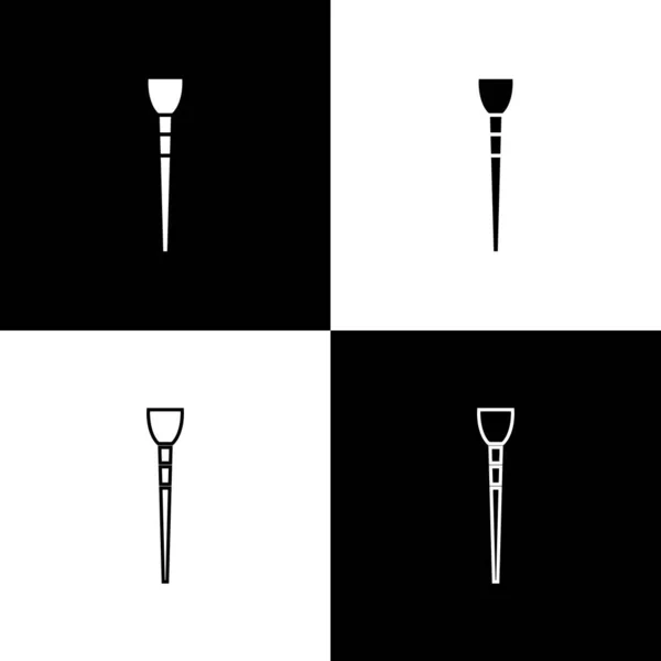 Stel make-up borstel pictogram geïsoleerd op zwart-wit achtergrond. Vector Illustratie — Stockvector