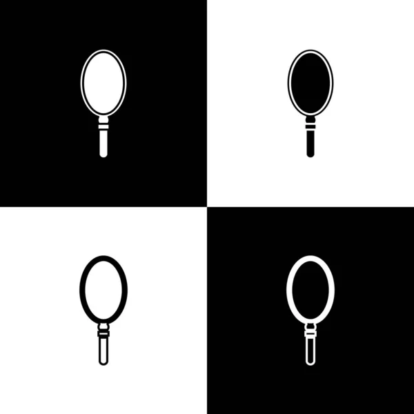 Set Hand spegel ikon isolerad på svart och vit bakgrund. Vektor Illustration — Stock vektor