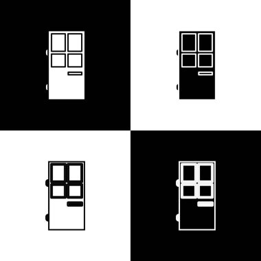 Kapalı kapı simgesini siyah beyaz arkaplanda izole et. Vektör İllüstrasyonu