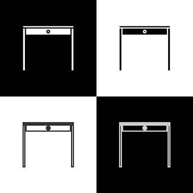 Tahta masa simgesini siyah beyaz arkaplanda izole et. Vektör İllüstrasyonu