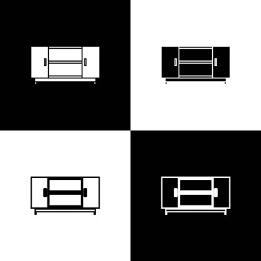 Televizyon masası simgesini siyah ve beyaz arkaplanda izole et. Vektör İllüstrasyonu
