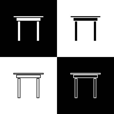 Tahta masa simgesini siyah beyaz arkaplanda izole et. Vektör İllüstrasyonu