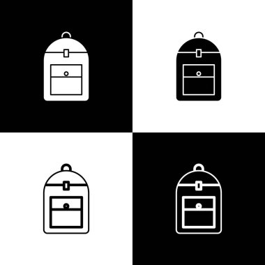Sırt çantası simgesini siyah ve beyaz arkaplanda izole et. Vektör İllüstrasyonu