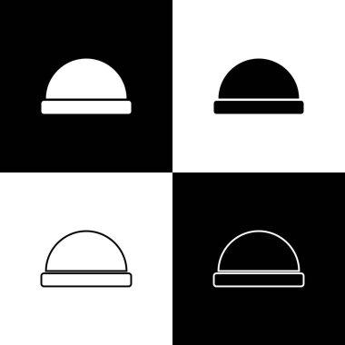 Siyah beyaz arkaplanda Beanie şapka simgesini ayır. Vektör İllüstrasyonu