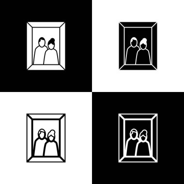 Resim çerçevesini siyah ve beyaz arkaplanda izole edilmiş tablo simgesine ayarla. Sevgililer Günü sembolü. Vektör İllüstrasyonu