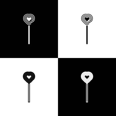 Lolipop simgesini siyah beyaz arkaplanda izole et. Şeker işareti. Yemek, lezzetli bir sembol. Sevgililer Günü. Aşk sembolü. Vektör İllüstrasyonu