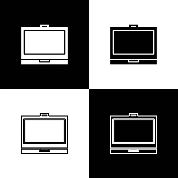 Set make-up poeder met spiegel pictogram geïsoleerd op zwart-wit achtergrond. Vector Illustratie — Stockvector