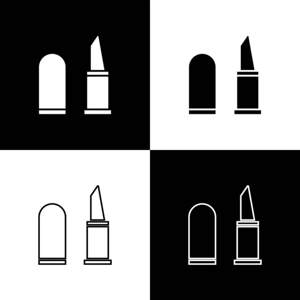 Set Lipstick pictogram geïsoleerd op zwart-wit achtergrond. Vector Illustratie — Stockvector