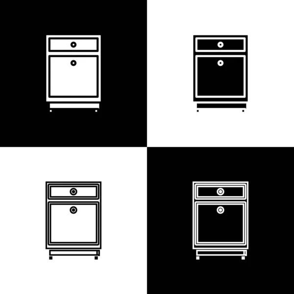 Set Icono de mesita de noche para muebles aislado sobre fondo blanco y negro. Ilustración vectorial — Archivo Imágenes Vectoriales
