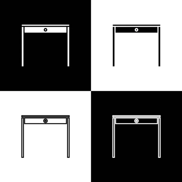 Set Wooden table icon isolated on black and white background. Vector Illustration — Stock Vector