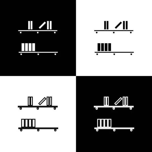 Set Mensola con icona dei libri isolata su sfondo bianco e nero. Firma scaffali. Illustrazione vettoriale — Vettoriale Stock