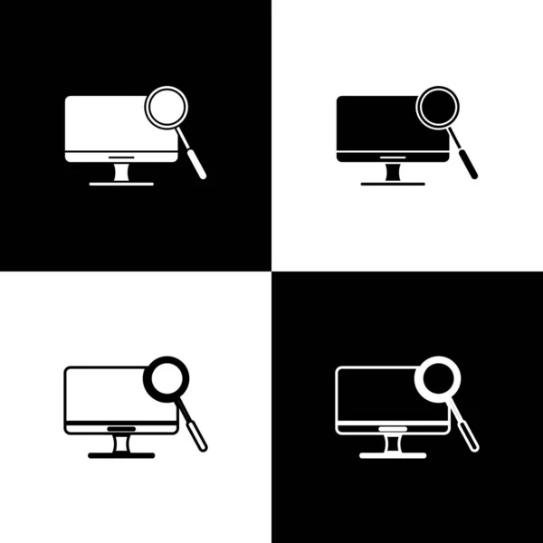 Establezca el icono de diagnóstico de monitor de computadora aislado en fondo blanco y negro. Ajuste de la aplicación, servicio, opciones de configuración, mantenimiento, reparación. Ilustración vectorial — Archivo Imágenes Vectoriales