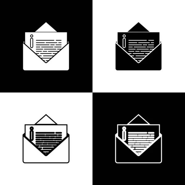 Imposta l'icona della busta isolata su sfondo bianco e nero. E-mail messaggio lettera simbolo. Illustrazione vettoriale — Vettoriale Stock