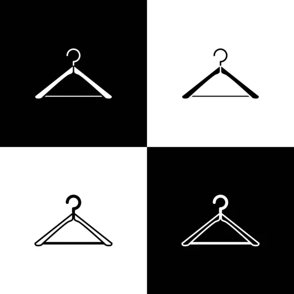 Set Hanger wardrobe icon isolated on black and white background. Cloakroom icon. Clothes service symbol. Laundry hanger sign. Vector Illustration — Stock Vector