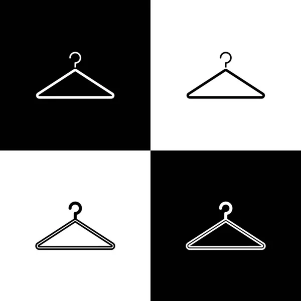 设置Hanger衣柜图标隔离在黑白背景。衣帽间的图标。服装服务的标志。洗衣店衣架的标志。病媒图解 — 图库矢量图片