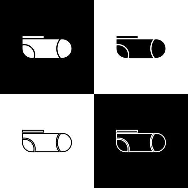 Set Sport meias ícone isolado no fundo preto e branco. Ilustração vetorial —  Vetores de Stock
