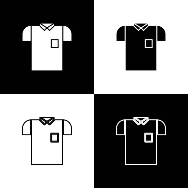 Set Polo skjorta ikon isolerad på svart och vit bakgrund. Vektor Illustration — Stock vektor