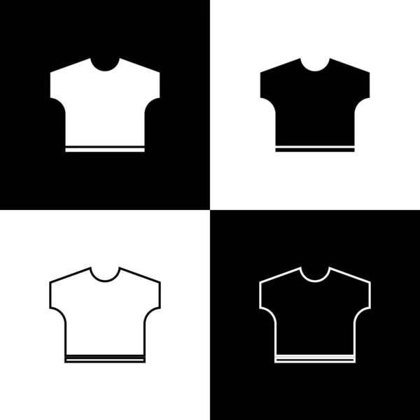 Defina o ícone da camiseta isolado no fundo preto e branco. Ilustração vetorial — Vetor de Stock