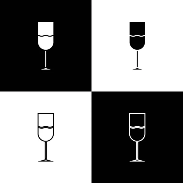 Set icône en verre de vin isolé sur fond noir et blanc. icône de verre à vin. Symbole de gobelet. Panneau verrerie. Illustration vectorielle — Image vectorielle