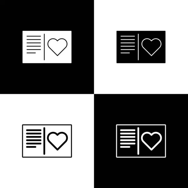 Set Valentijnsdag flyer met hart pictogram geïsoleerd op zwart-wit achtergrond. Feestposter sjabloon voor uitnodiging of wenskaart. Vector Illustratie — Stockvector