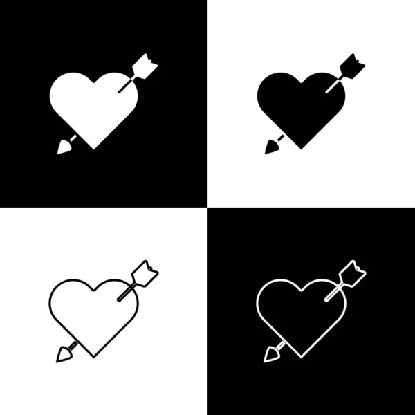 Définissez le symbole Amour avec l'icône coeur et flèche isolée sur fond noir et blanc. Un signe d'amour. Symbole de la Saint Valentin. Illustration vectorielle — Image vectorielle