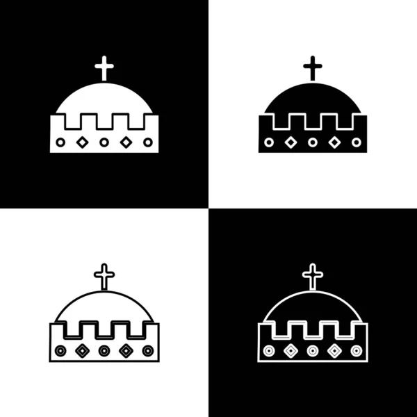 Définir Roi couronne icône isolée sur fond noir et blanc. Illustration vectorielle — Image vectorielle