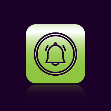 Siyah çizgi Çember düğmesi ve sohbet bildirim simgesi siyah arkaplanda izole edildi. Yeni mesaj, iletişim, sohbet, sosyal ağ bildirimi. Yeşil kare düğmesi. Vektör İllüstrasyonu