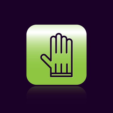 Siyah çizgili deri eldiven ikonu siyah arkaplanda izole edilmiş. Yeşil kare düğmesi. Vektör İllüstrasyonu