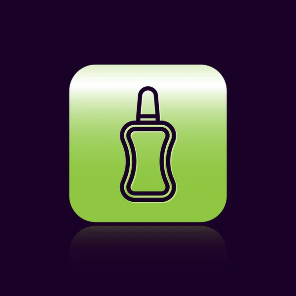Czarna linia Pasta do paznokci ikona butelki izolowana na czarnym tle. Zielony kwadrat. Ilustracja wektora — Wektor stockowy