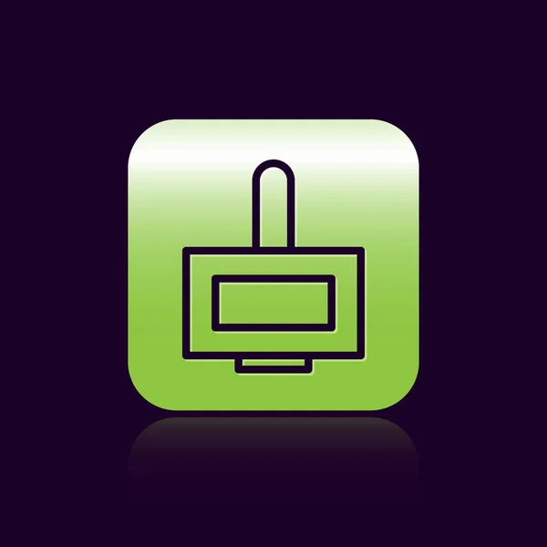 Zwarte lijn Nagellak fles pictogram geïsoleerd op zwarte achtergrond. Groene vierkante knop. Vector Illustratie — Stockvector