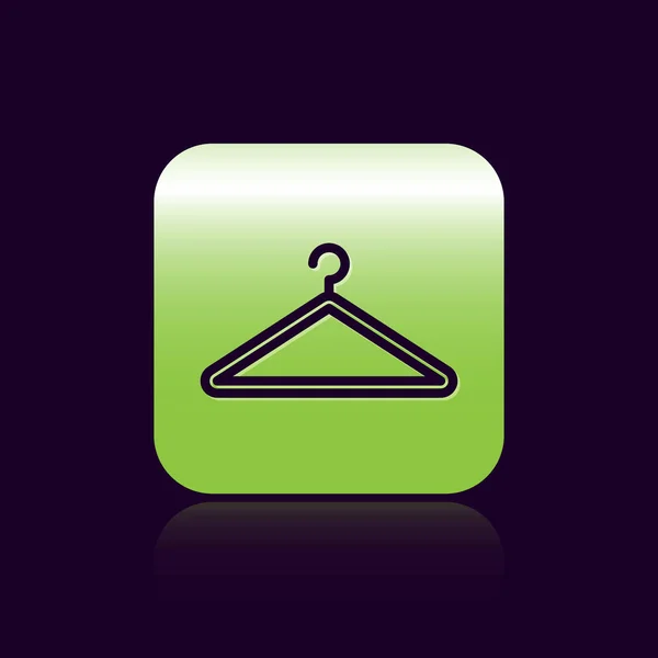 Black line Hanger wardrobe icon isolated on black background. Cloakroom icon. Clothes service symbol. Laundry hanger sign. Green square button. Vector Illustration — Stock Vector