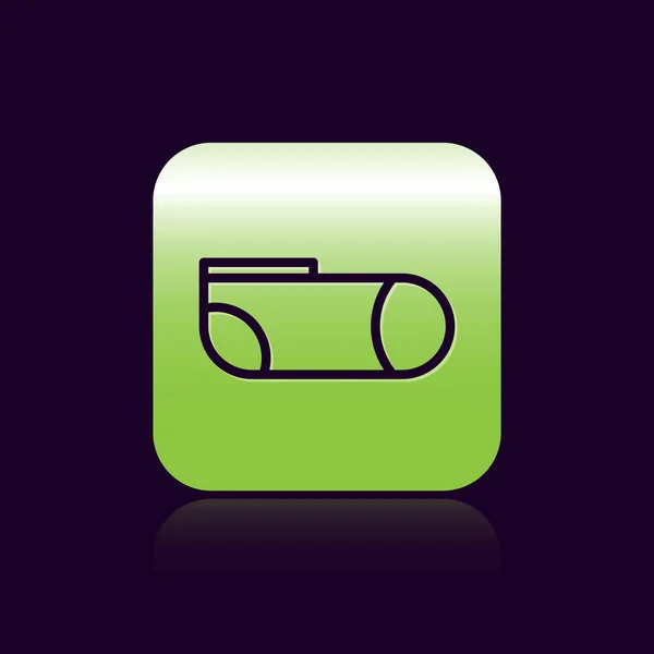 Czarna linia Sport skarpetki ikona izolowane na czarnym tle. Zielony kwadrat. Ilustracja wektora — Wektor stockowy