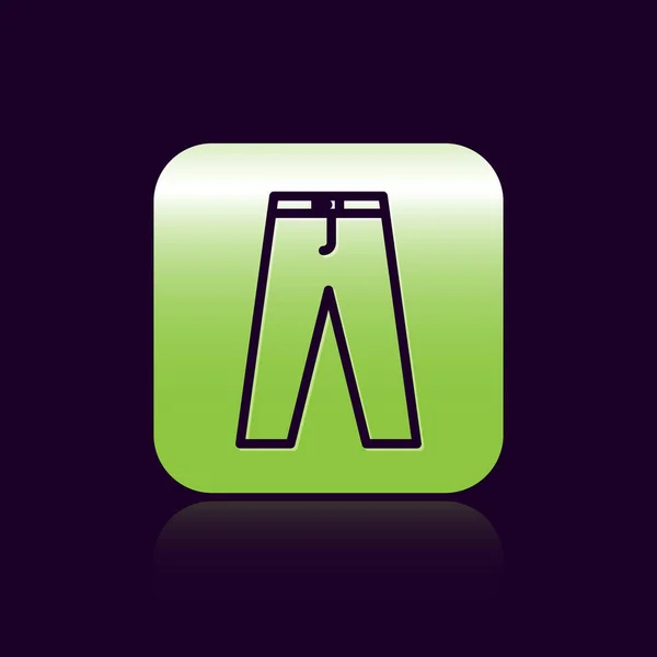 Czarna ikona spodni izolowana na czarnym tle. Zielony kwadrat. Ilustracja wektora — Wektor stockowy