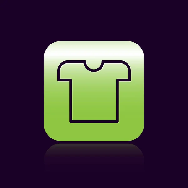Black line T-shirt icon isolated on black background. Green square button. Vector Illustration — 스톡 벡터