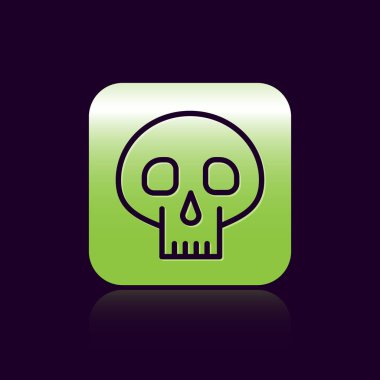 Siyah Çizgili Kafatası simgesi siyah arkaplanda izole edildi. Yeşil kare düğmesi. Vektör İllüstrasyonu