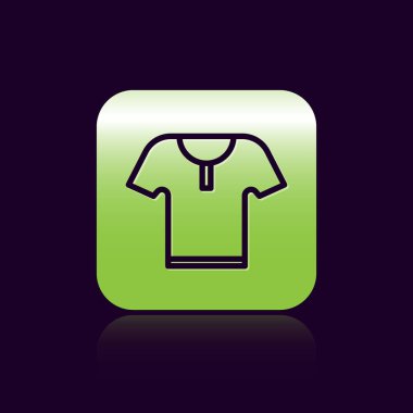 Siyah çizgi vücut zırhı simgesi siyah arkaplanda izole edildi. Yeşil kare düğmesi. Vektör İllüstrasyonu