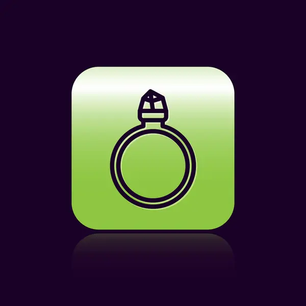 Czarna linia Diamentowa ikona pierścionka zaręczynowego odizolowana na czarnym tle. Zielony kwadrat. Ilustracja wektora — Wektor stockowy