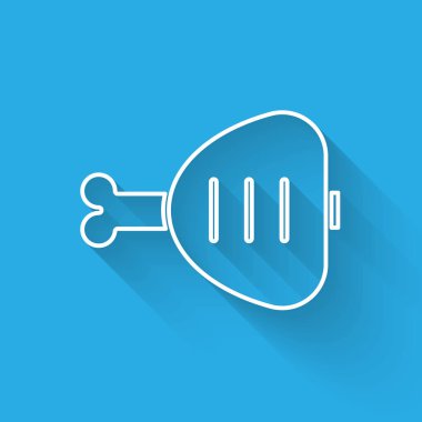 Beyaz çizgi tavuk budu ikonu uzun gölgeli izole edilmiş. Tavuk budu. Vektör İllüstrasyonu