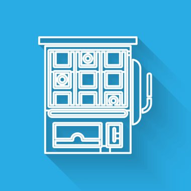 Beyaz çizgi kumar makinesi simgesi uzun gölgeyle izole edildi. Vektör İllüstrasyonu