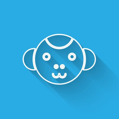 Beyaz çizgi maymun burç simgesi uzun gölgeli izole edilmiş. Astrolojik yıldız falı koleksiyonu. Vektör İllüstrasyonu