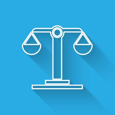 Beyaz çizgi Terazi burç simgesi uzun gölgeli izole edilmiş. Astrolojik yıldız falı koleksiyonu. Vektör İllüstrasyonu