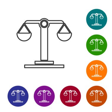 Gri çizgi Terazi burç simgesi beyaz arka planda izole edildi. Astrolojik yıldız falı koleksiyonu. Simgeleri renk daire düğmelerine ayarla. Vektör İllüstrasyonu
