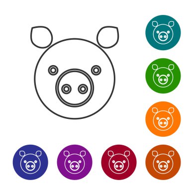 Gri çizgi domuz burcu simgesi beyaz arka planda izole edildi. Astrolojik yıldız falı koleksiyonu. Simgeleri renk daire düğmelerine ayarla. Vektör İllüstrasyonu