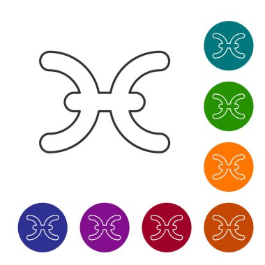 Beyaz arka planda izole edilmiş gri çizgi Balık burcu simgesi. Astrolojik yıldız falı koleksiyonu. Simgeleri renk daire düğmelerine ayarla. Vektör İllüstrasyonu
