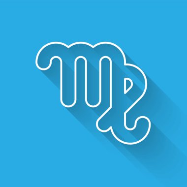 Beyaz çizgi başak burcu simgesi uzun gölgeli izole edilmiş. Astrolojik yıldız falı koleksiyonu. Vektör İllüstrasyonu