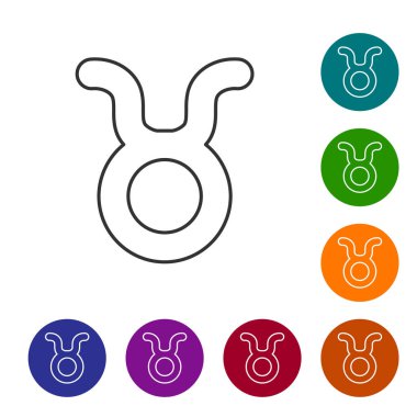 Beyaz arka planda gri çizgi Taurus burç simgesi izole edildi. Astrolojik yıldız falı koleksiyonu. Simgeleri renk daire düğmelerine ayarla. Vektör İllüstrasyonu