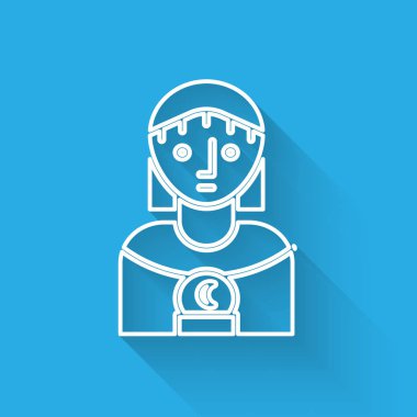 Beyaz çizgi Astroloji kadın ikonu uzun gölgeli izole edilmiş. Vektör İllüstrasyonu